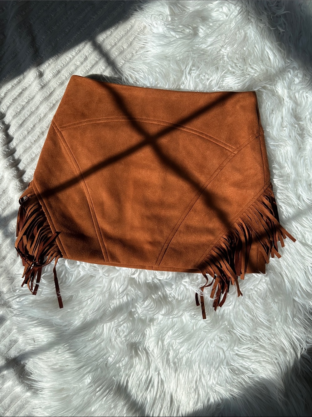 Forever 21 Copper Fringe Boho Suede Mini Skirt Small